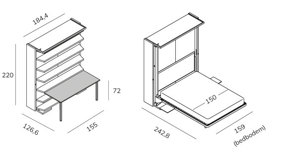 Opklapbed LGM 2.0 tech C uitbreiding met bureau BedHabits